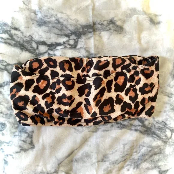 NWOT Leopard Cheetah Animal Print Padded Bandeau Crop Bikini Top Medium - Picture 2 of 4